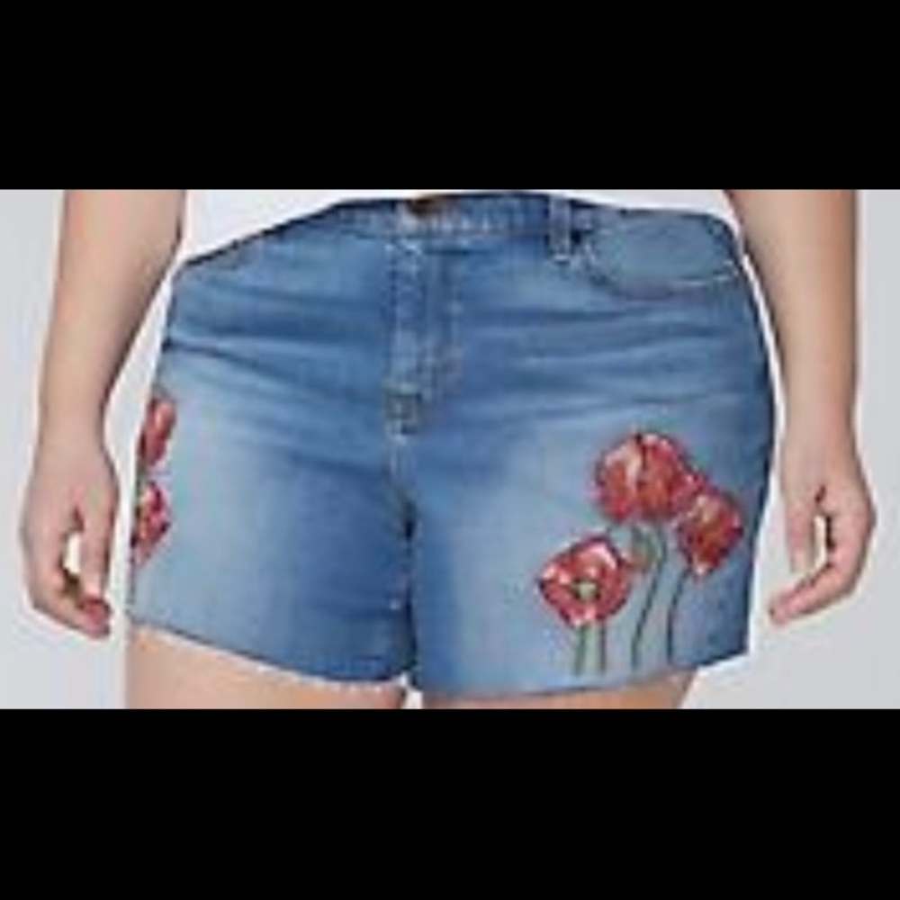 Lane Bryant Denim Flower Embroidered Denim Shorts